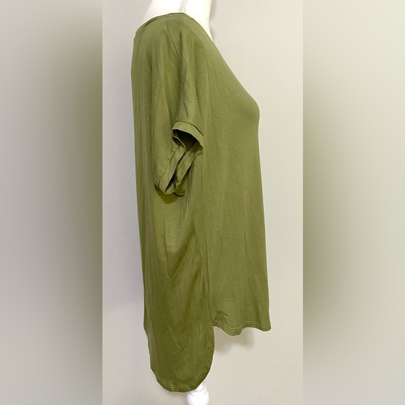 Ginger G Womens M Solid Olive Green Short Sleeve Top Comfy Classic Boho-chic - Picture 5 of 10